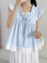 BXOXO Sweet Lace Patchwork Tanks Women Loose Flying Sleeve Elegant Tanks Tops Vintage Casual Female Korean Summer Retro Tops New